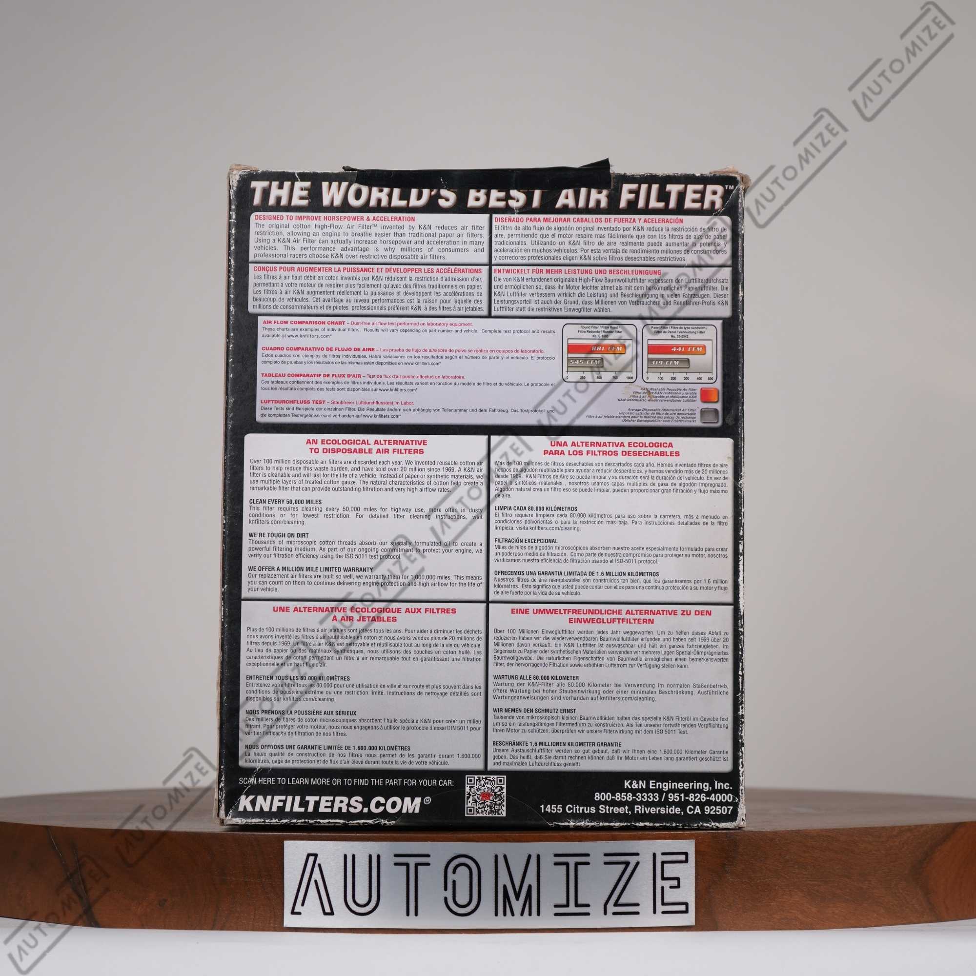 K&N High Flow Air Filter Washable and Reusable 33-2435