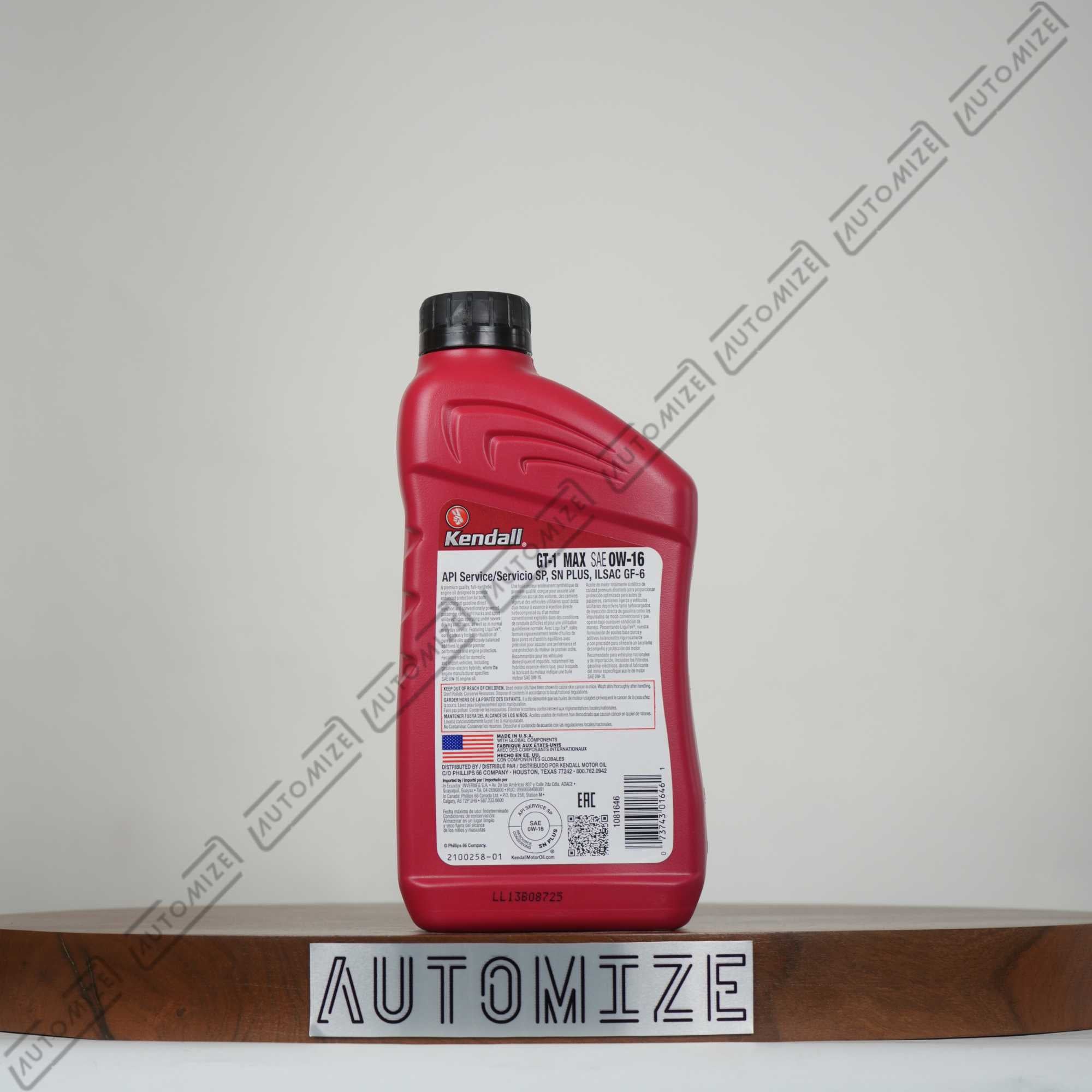 Kendall Liquitek GT-1 Max Full Synthetic Motor Oil SAE 0W-16 (946ml)