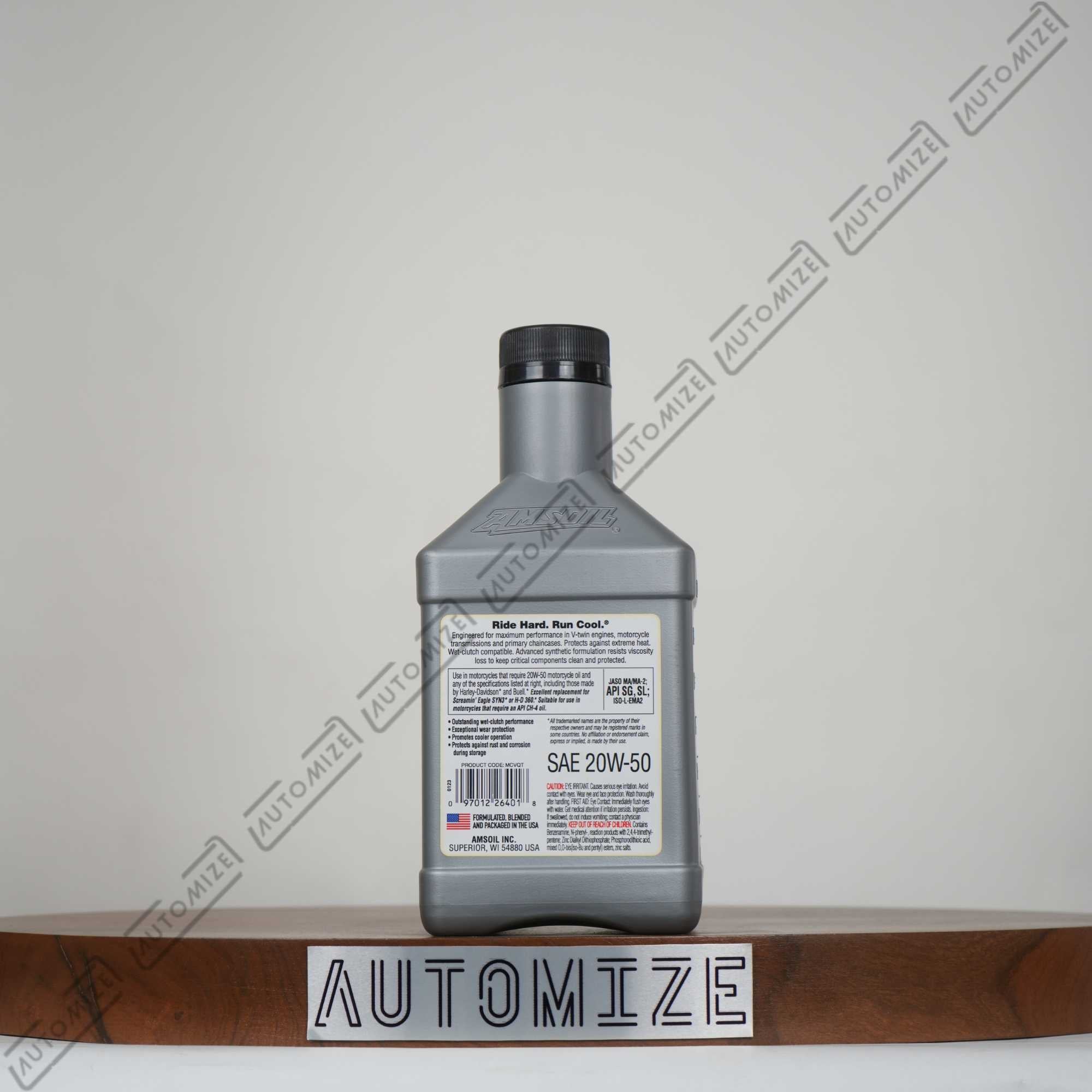 Amsoil 100% Synthetic V-Twin Motorcycle Oil SAE 20W-50 for Harley Davidson (946ml)
