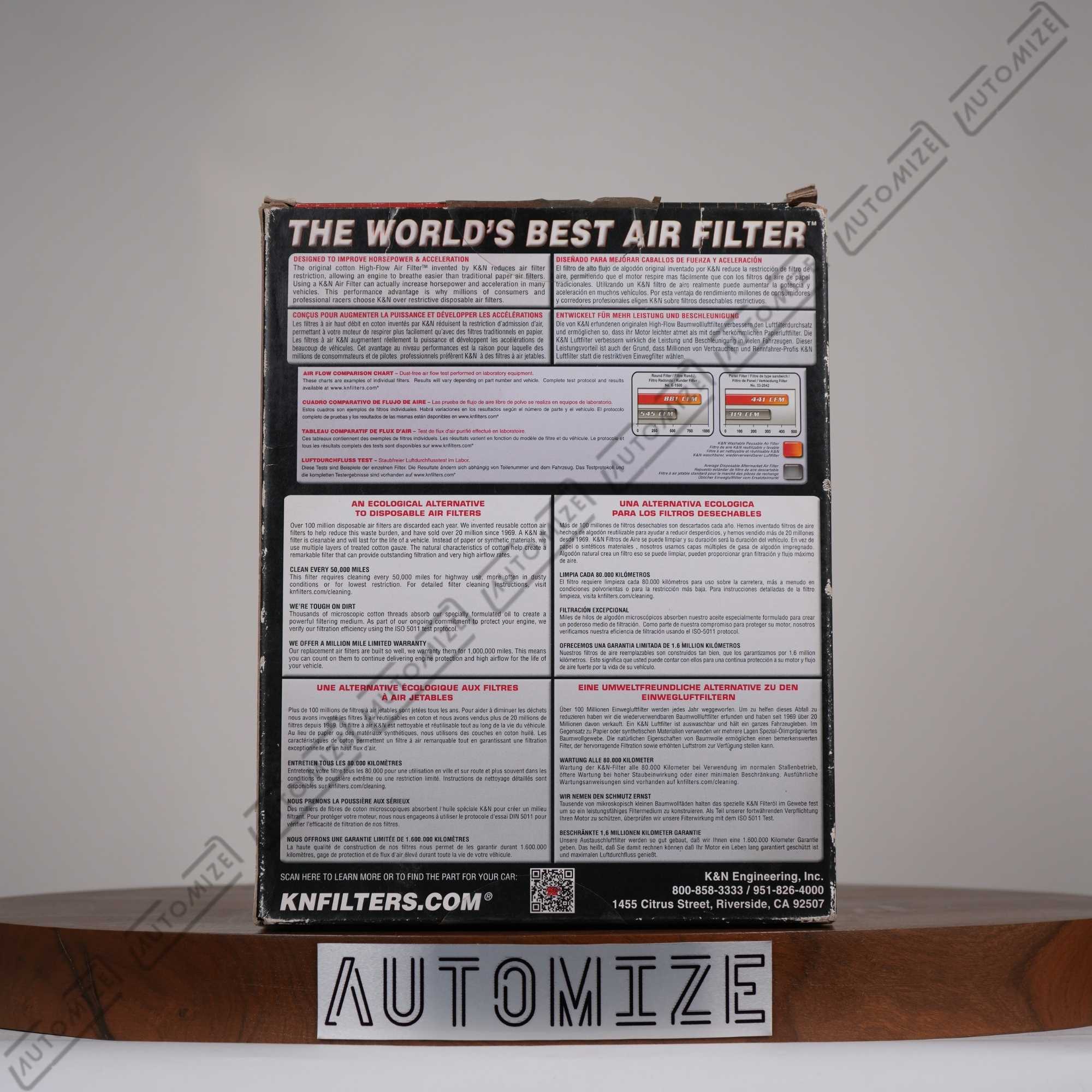 K&N High Flow Air Filter Washable and Reusable 33-2435