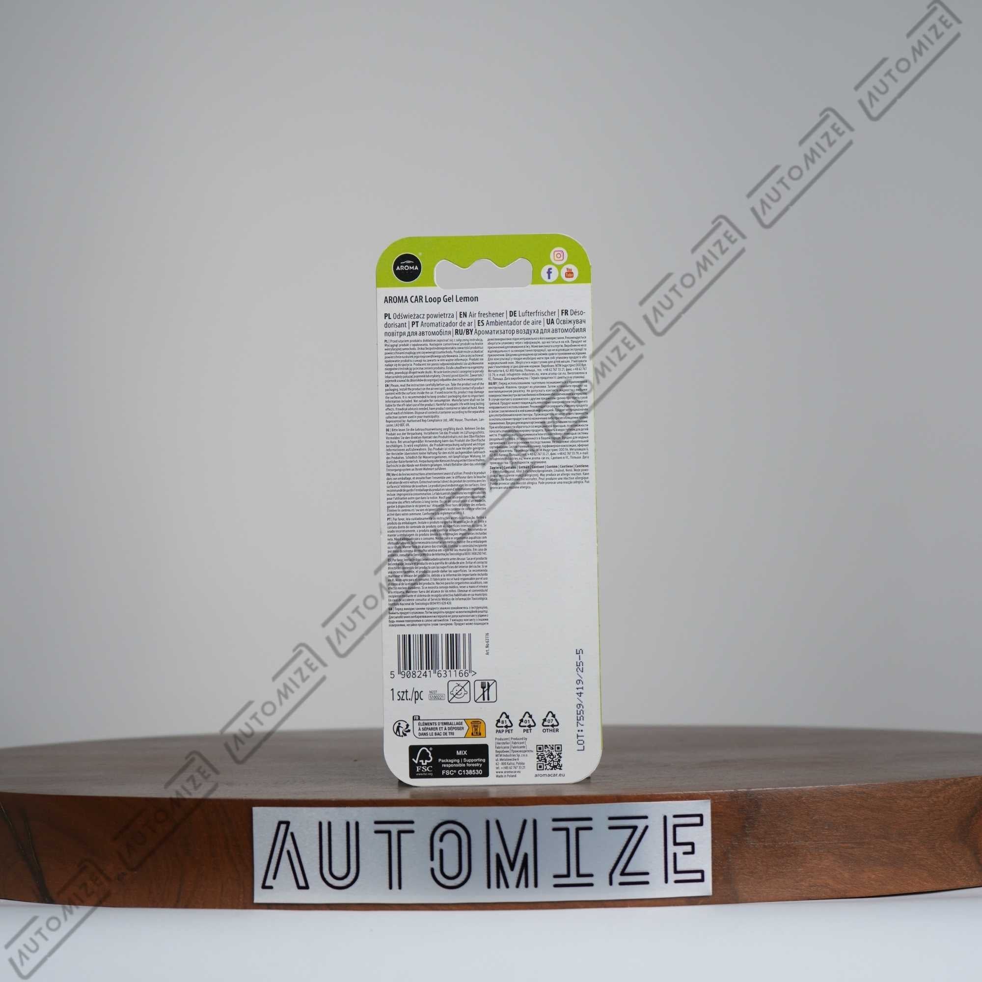 Aroma Car Air Freshener Loop - Lemon
