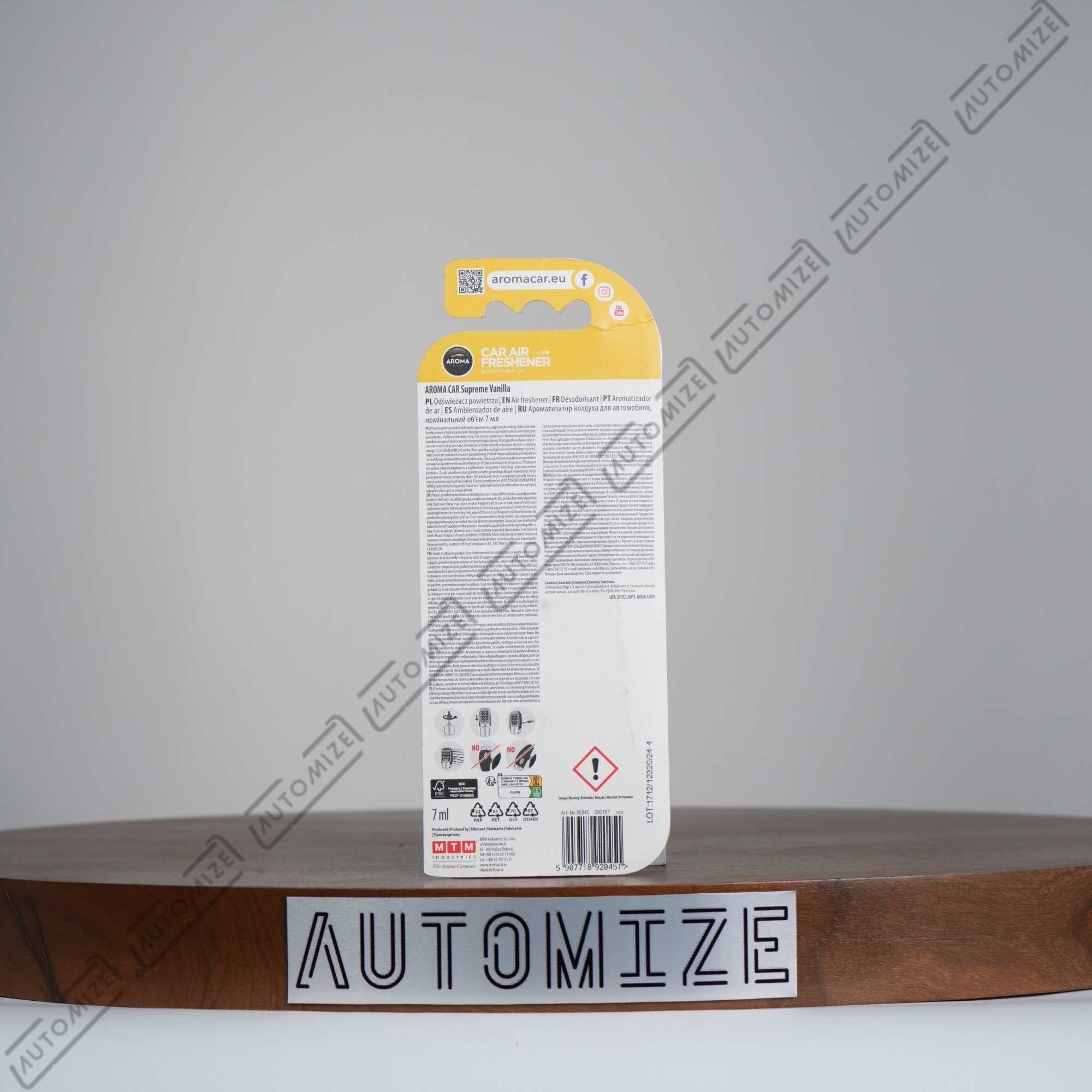 Aroma Car Air Freshener Supreme - Vanilla