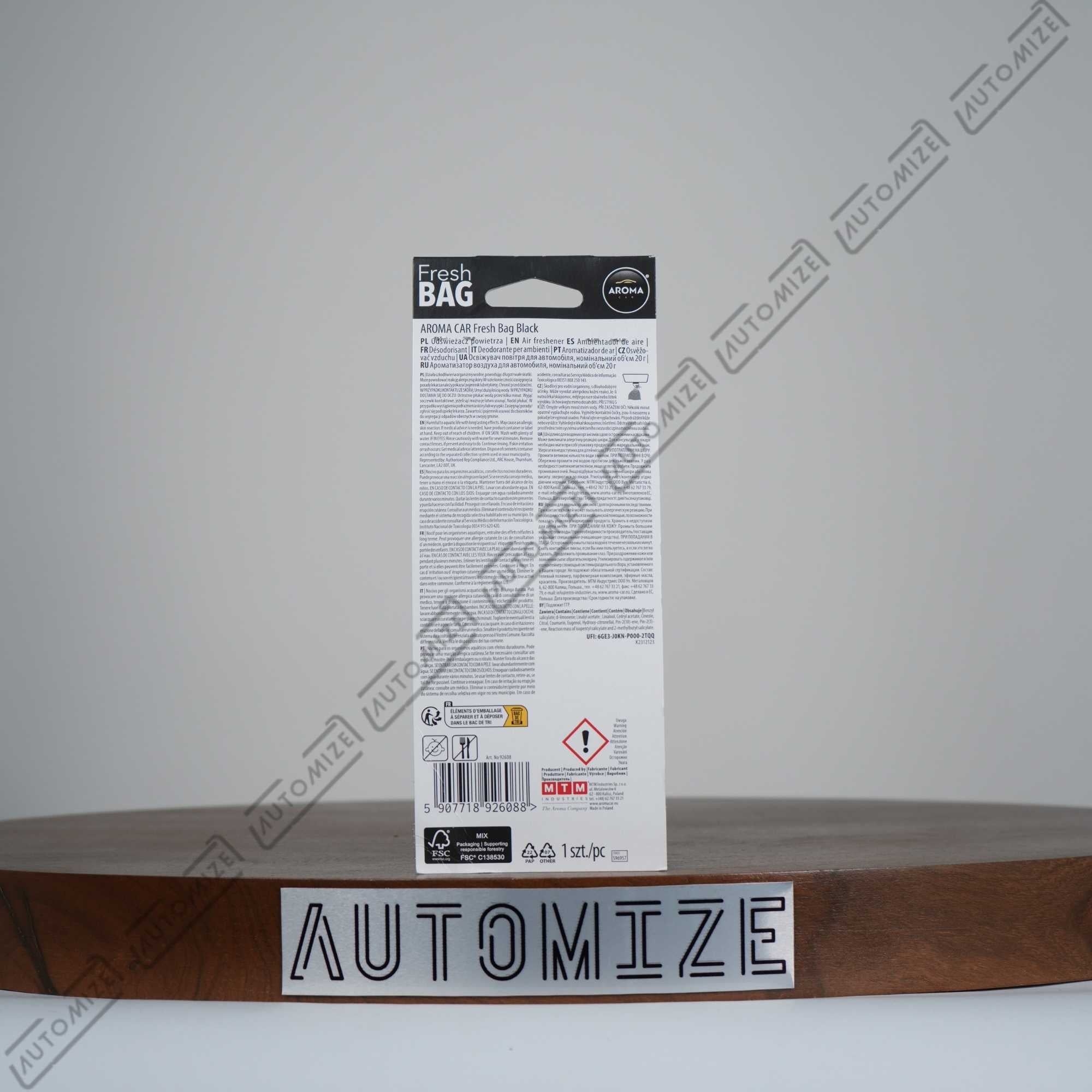 Aroma Car Air Freshener Fresh Bag - Black