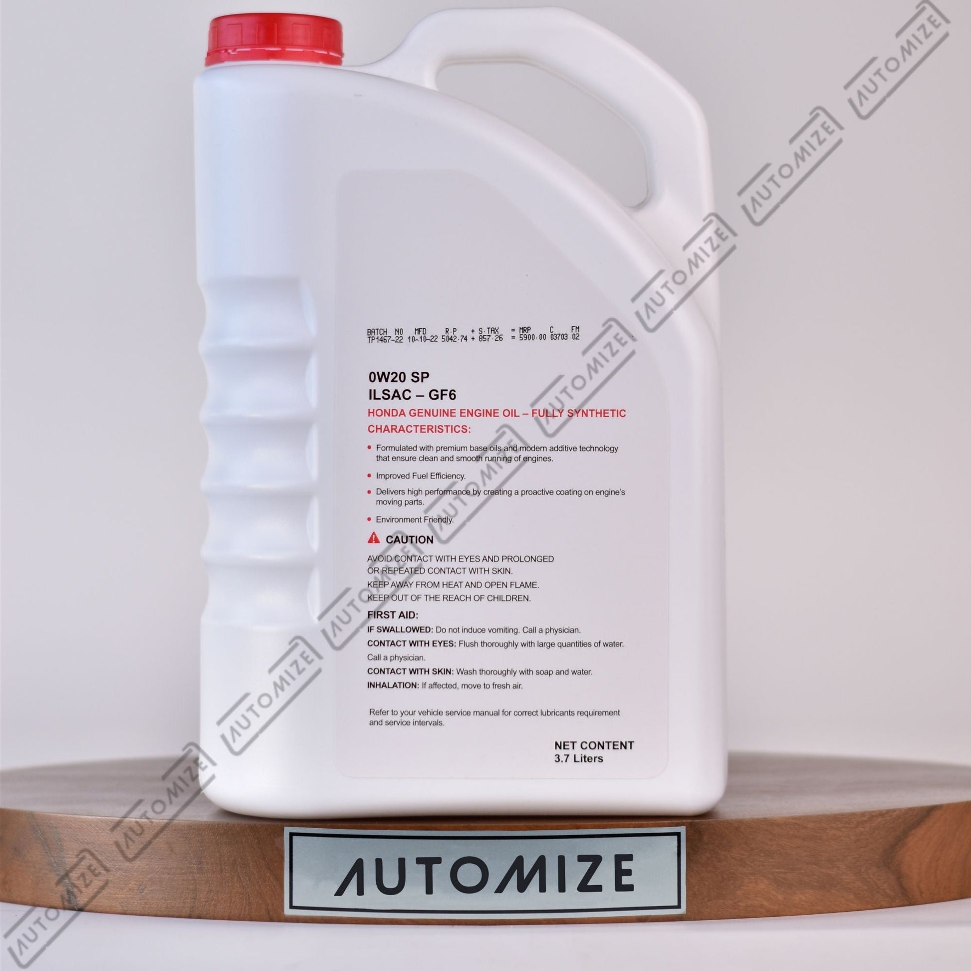 Honda SP 0W - 20 ILSAC - GF6 Genuine Engine Oil - Fully Synthetic (3.7l) - Automize