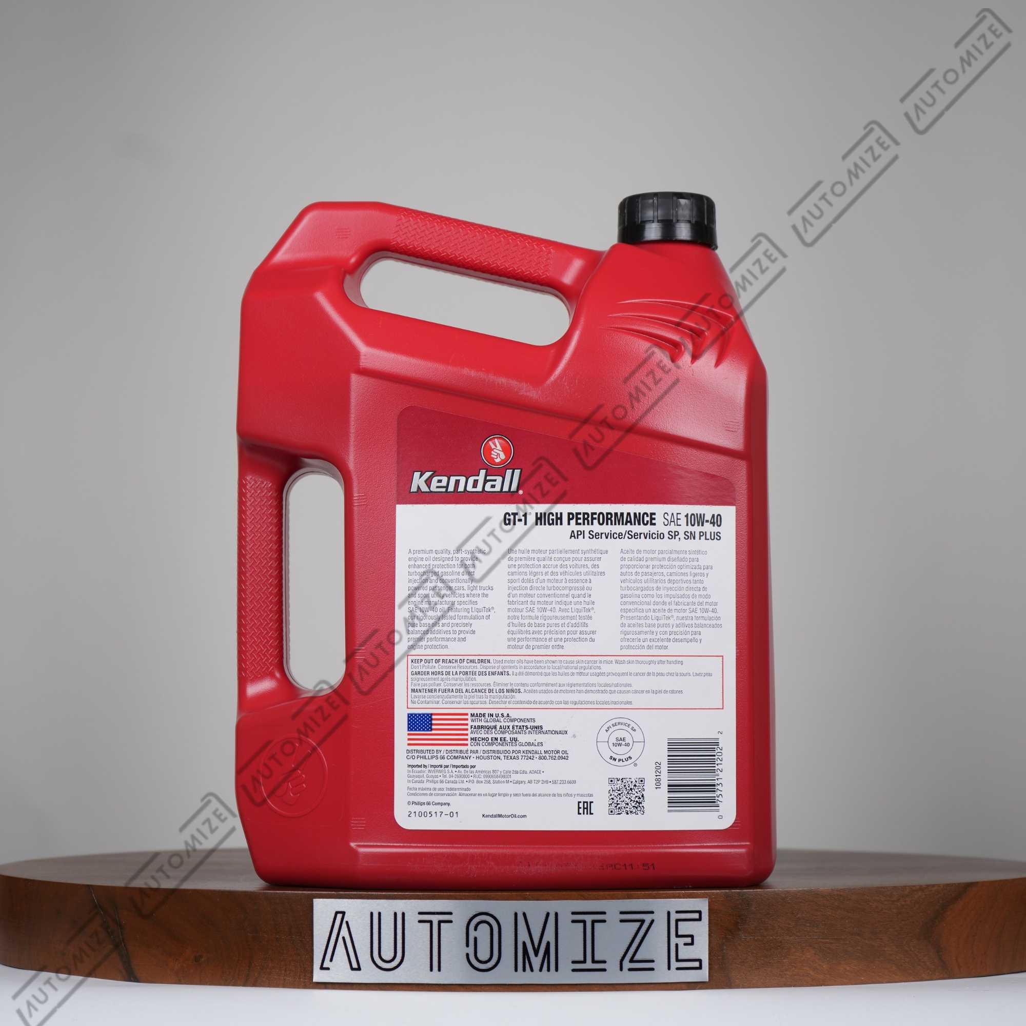 Kendall Liquitek GT - 1 High Performance Motor Oil Synthetic Blend SAE 10W - 40 (3.78l) - Automize