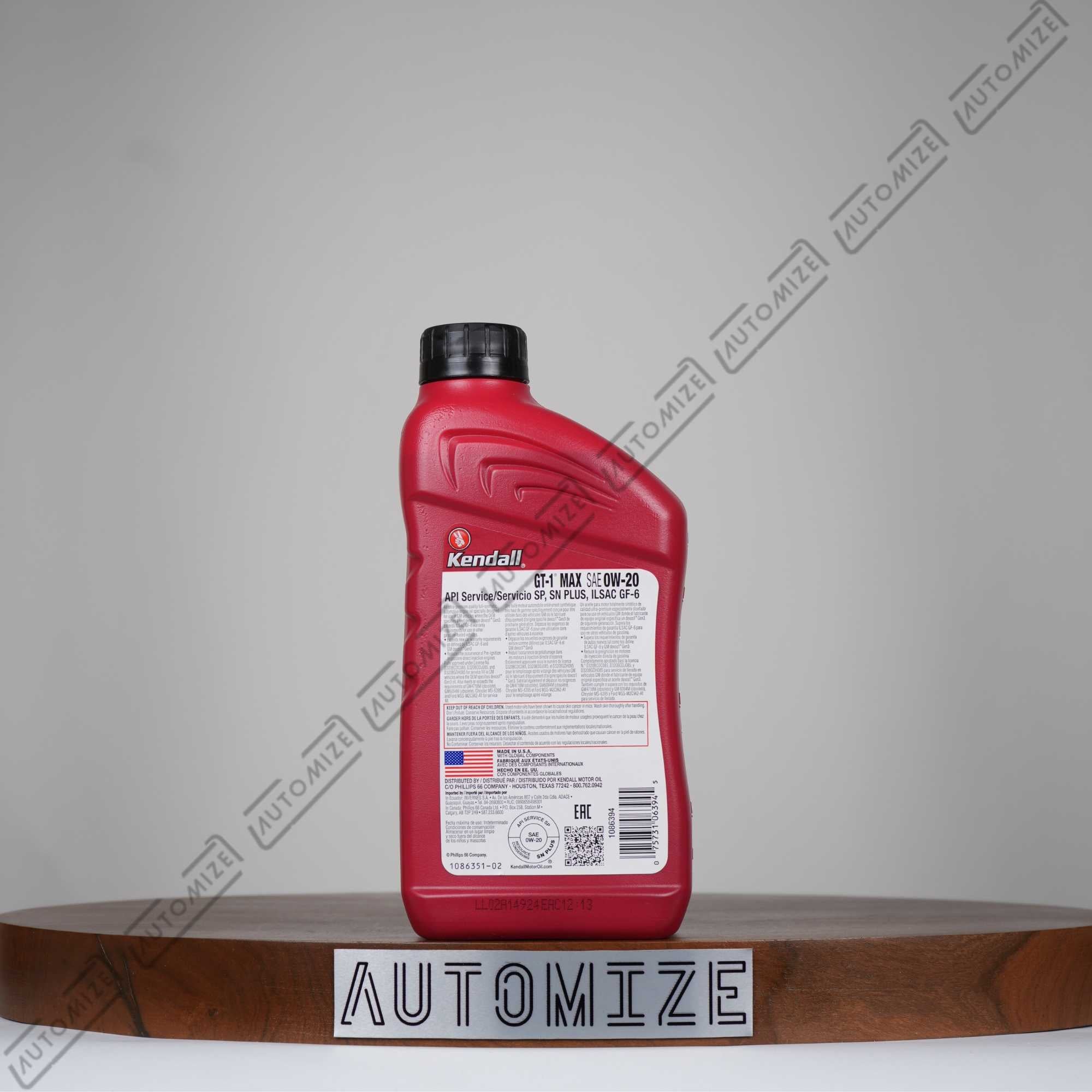 Kendall Liquitek GT - 1 Max Full Synthetic Motor Oil [Gasoline] SAE 0W - 20 (1l) - Automize