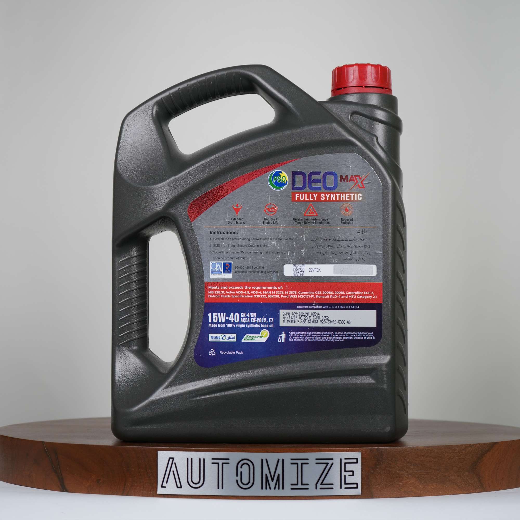 PSO Carient DEO Max 15W - 40 Fully Synthetic for Heavy Duty Diesel Engines (4l) - Automize